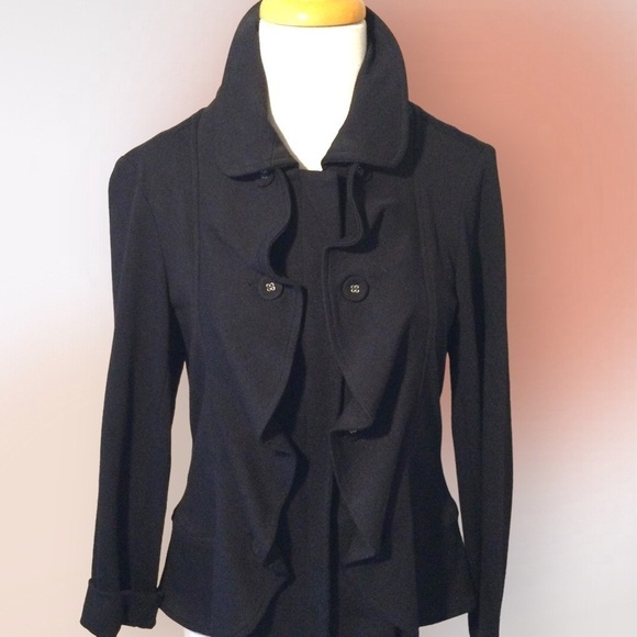 Christopher & Banks Jackets & Blazers - Christopher & Banks Black Ruffled Military Style Jacket Size S NWOT